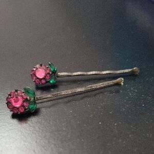 Floral Hair Pins with Pink and Green Accents